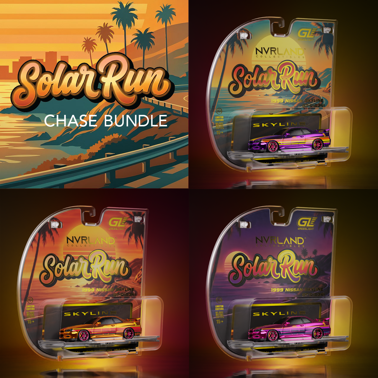 1999 Nissan Skyline GT-R (R34) - Solar Run Complete Chase Set with Collector Extras